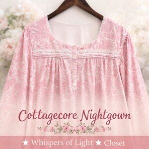 Cottagecore Pink Paisley Cotton Lace Nightgown Prairie Sleep Dress XL